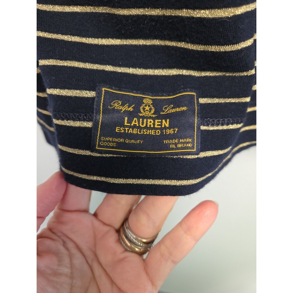 Lauren Ralph Lauren Jeans Co TShirt L Black Gold Metallic Sparkle Stripe Top - Picture 3 of 8